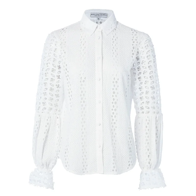 Holland Cooper Ladies Broderie Lace Shirt Front Pockets Side Pockets Patch Pockets