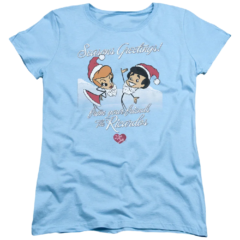 I Love Lucy Animated Christmas - Women's T-Shirt Notch Collar Peter Pan Collar Cowl Neck