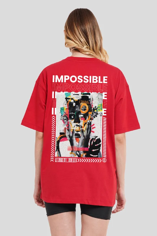 Impossible Red Printed T-Shirt V-Neck T-Shirt Long Sleeve Cotton