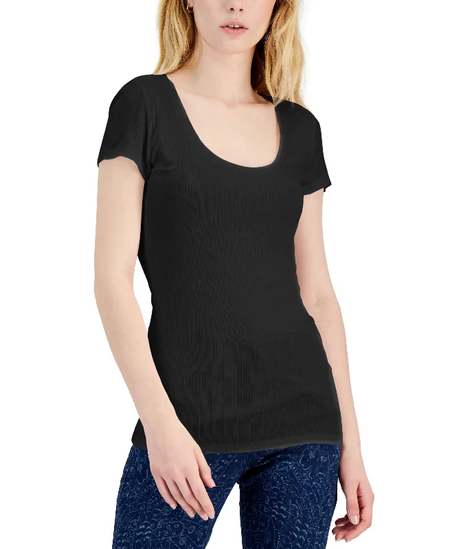 INC International Concepts Womens Scoop Neck T-Shirt Lace Blend Ribbed Blend Corduroy Blend