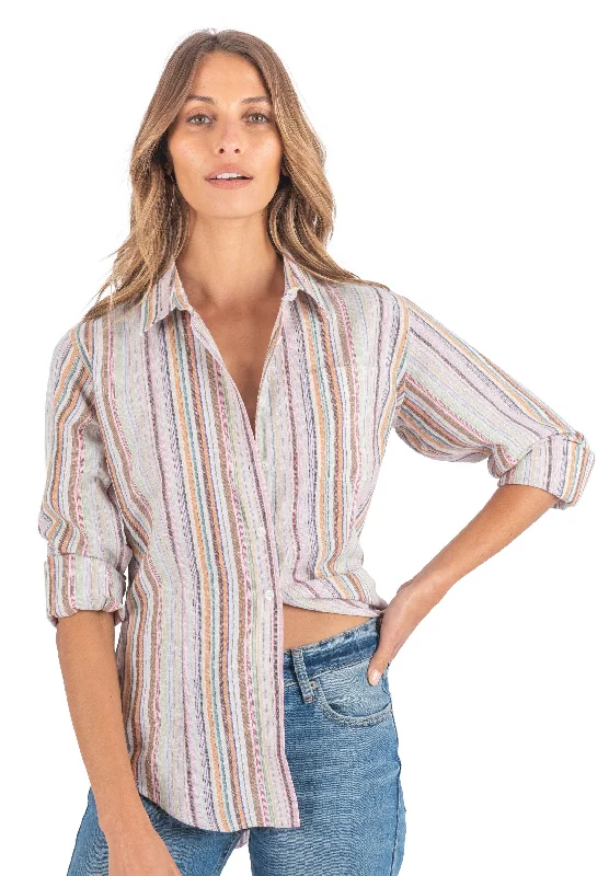 Iris Warm Stripes Classic Fit Linen Shirt Satin Fabric Silk Fabric Chiffon Fabric