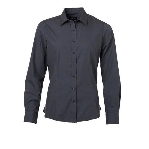 James and Nicholson Womens/Ladies Long Sleeve Poplin Shirt Notch Collar Peter Pan Collar Cowl Neck