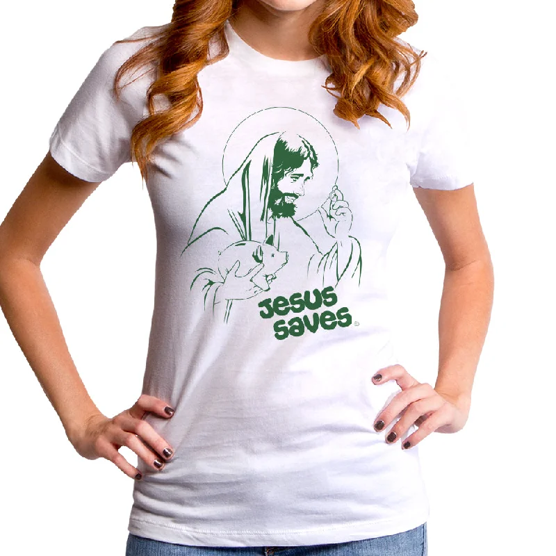 Jesus Saves Piggy Bank Women's T-Shirt Chenille Blend Fleece Blend Nylon Blend