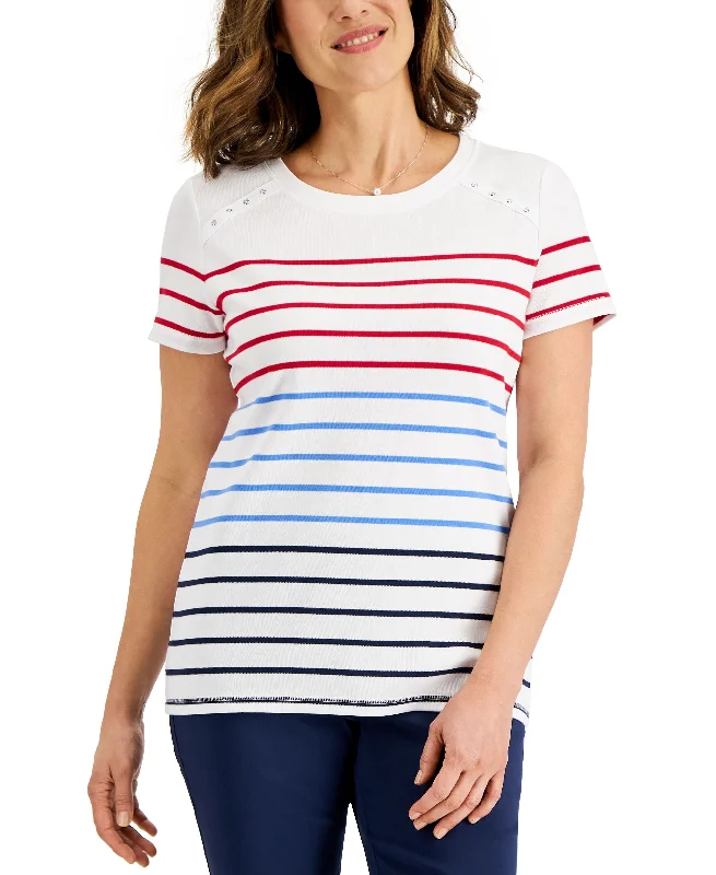 Karen Scott Womens Americana Rivet T-Shirt Thin T-Shirt Open Front Quick Dry