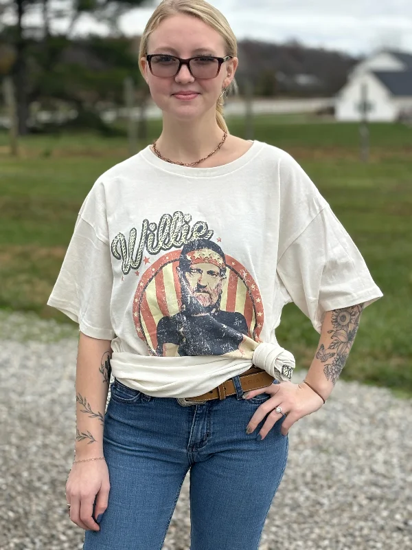 Ladies Willie Nelson Tee by Wrangler Boxy Fit Fitted Loose