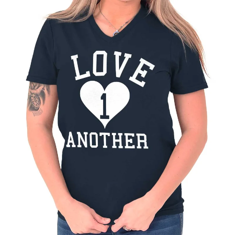 Love One Another Printed Adult V-Neck T-Shirt Terry Blend Velvet Blend Canvas Blend