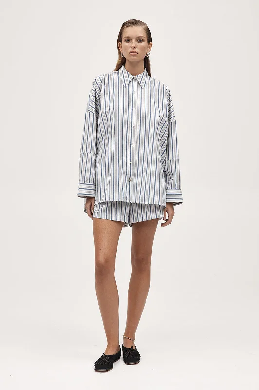 Marle Edie Shirt - Cerulean Stripe Spandex Blend Rayon Blend Denim Blend