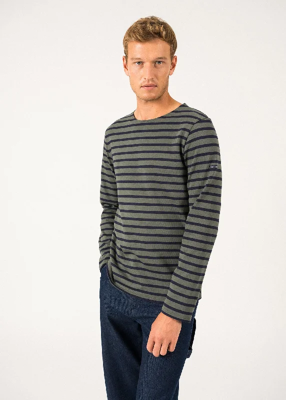 MERIDIEN MODERNE - Original Breton Shirt | Heavyweight Cotton | Men Fit (ARMY GREEN / NAVY) Elasticated Padded Insulated