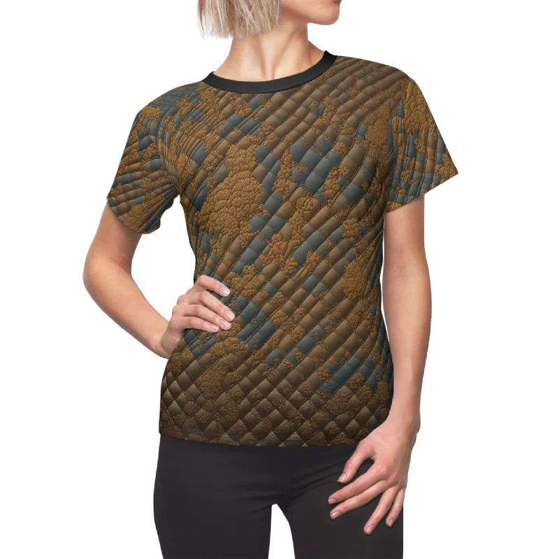 Metallic Shield (BKS)🛡️Women's Cut & Sew Tee Print Jacquard Patchwork