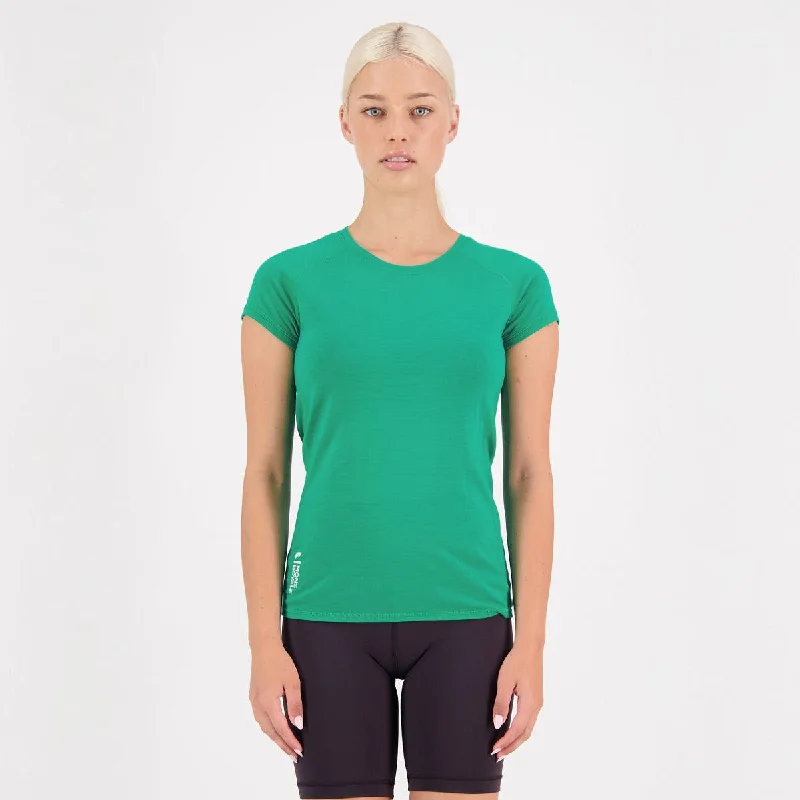 Mons Royale (Sample) - Women's Bella Merino Air-Con Tee - Pop Green Asymmetrical Pockets Print