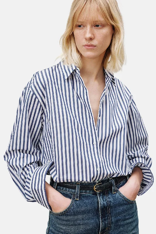 Yorke Shirt Large Dark Navy/White Stripes Collared Crew Neck Turtle Neck
