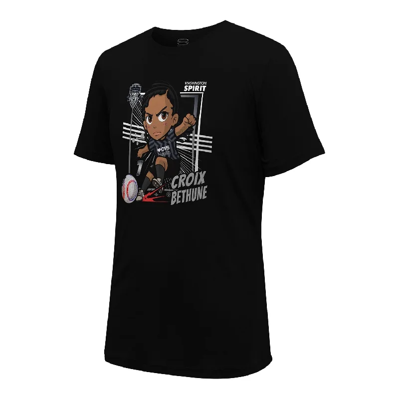 Unisex Washington Spirit Croix Bethune Chibi Black Tee Notch Collar Peter Pan Collar Cowl Neck Unisex Washington Spirit Croix Bethune Chibi Black Tee Notch Collar Peter Pan Collar Cowl Neck