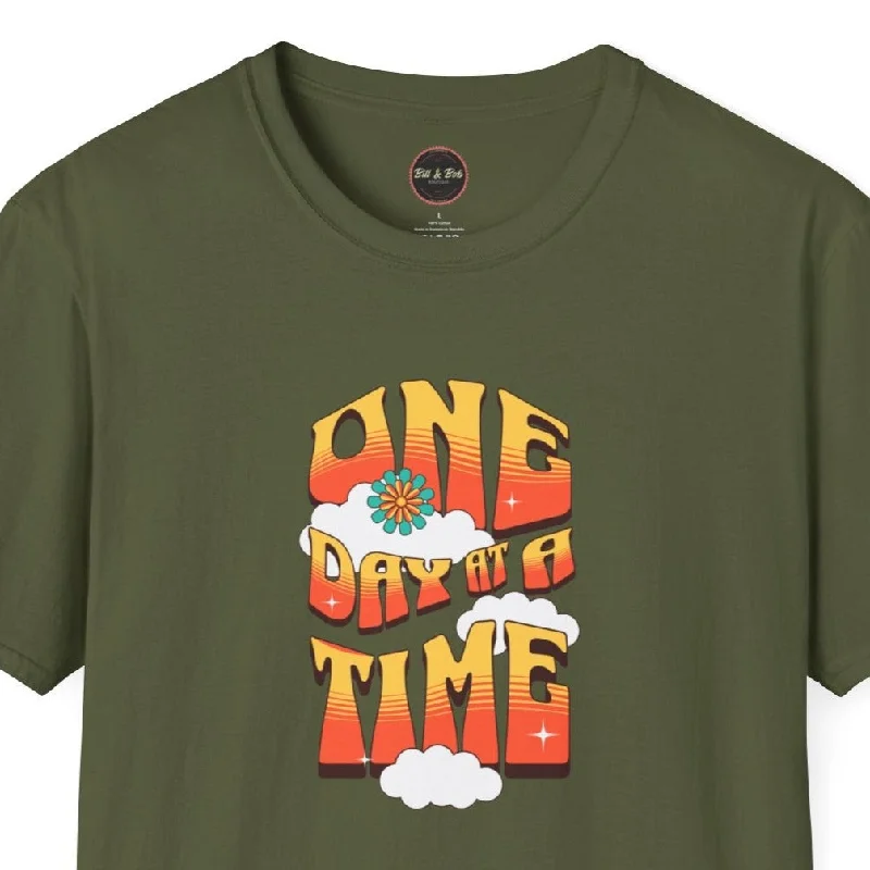 One Day at a Time Clouds Unisex Softstyle T-Shirt Zippered Front Buttoned Front Snap Front