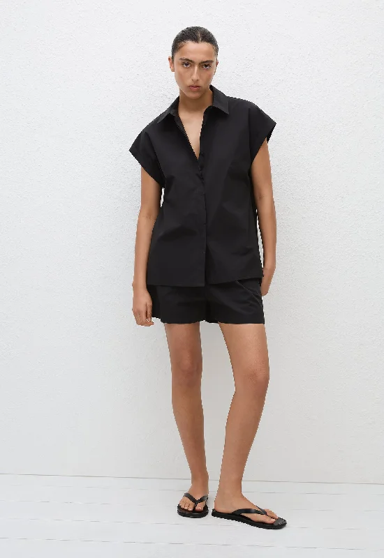 Relaxed Sleeveless Shirt - Black Iron Safe Non-Iron Wrinkle Free