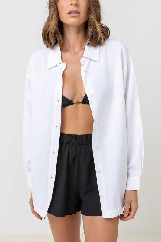 Rhythm Classic Oversized Shirt - White Fleece Nylon Spandex