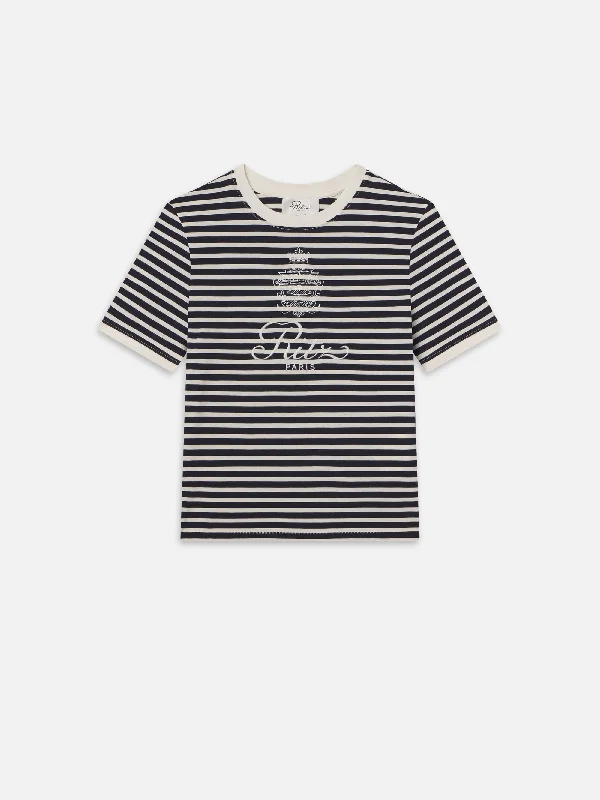 Ritz Striped Baby Tee -- Navy Multi Hooded Caped Shawl Collar