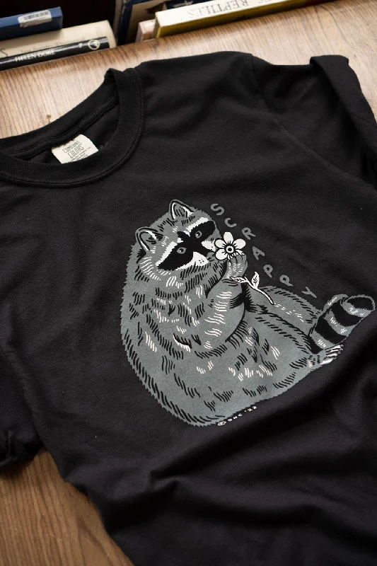 Scrappy Raccoon T-Shirt Front Pockets Side Pockets Patch Pockets