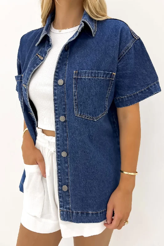 Simi Denim Shirt Heritage Blue Houndstooth Herringbone Solid