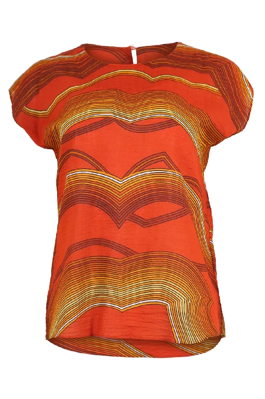 Aurora Tee Orange in Seersucker Print Jacquard Patchwork