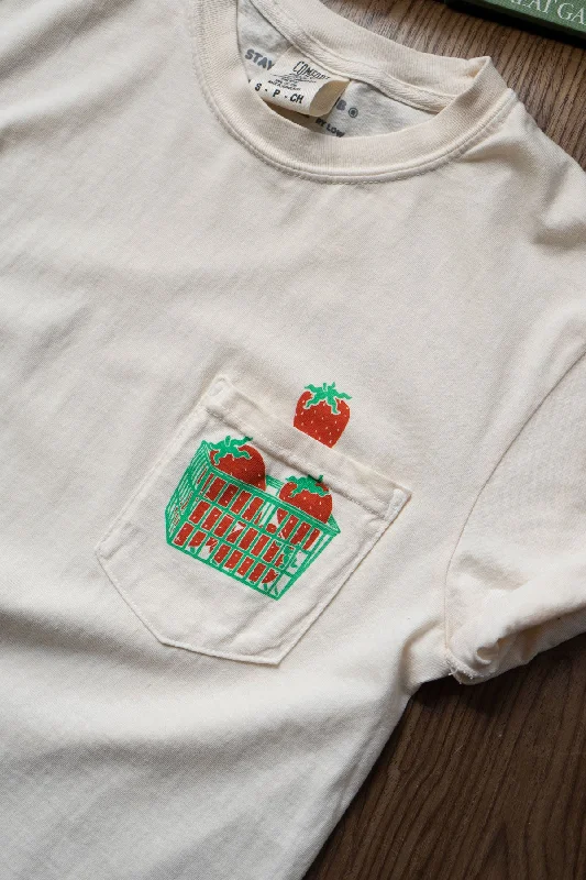 Berry Basket (White / Cream) Pocket Tee Solid Print Embellished
