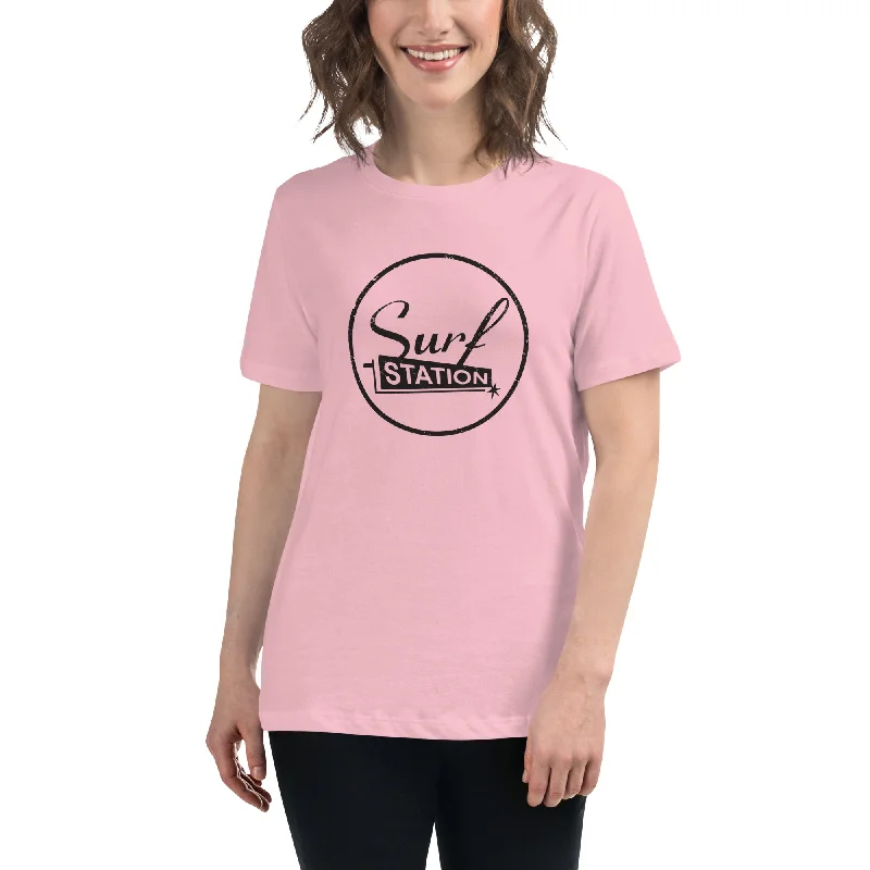 Surf Station Distressed Vegas Black Women's Relaxed T-Shirt Polka Dot Checkered Tartan Surf Station Distressed Vegas Black Women's Relaxed T-Shirt Polka Dot Checkered Tartan