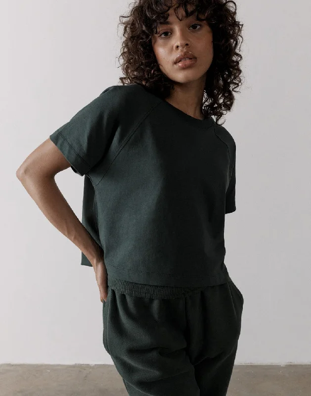 The Womens Crop Tee in Earth Green Cotton Fabric Linen Fabric Terry Fabric