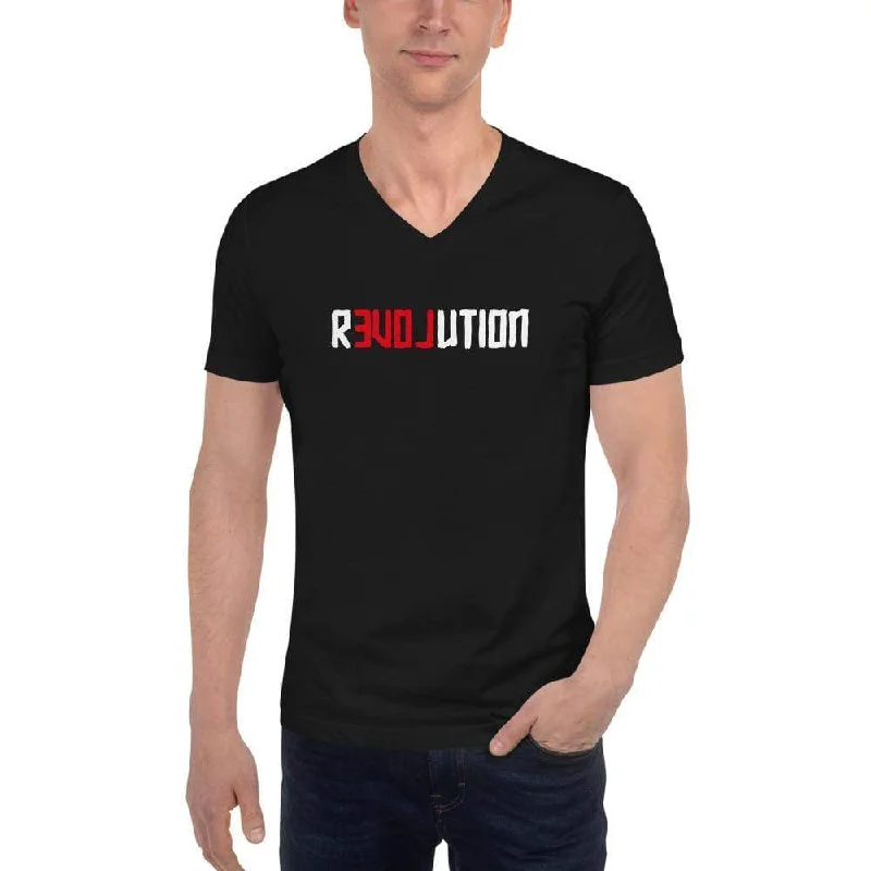 There is Love in Revolution - Unisex V-Neck T-Shirt Striped Floral Plaid