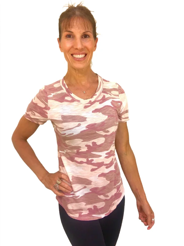 TLA Pink Camouflage T-Shirt Real Fur Shearling Chenille