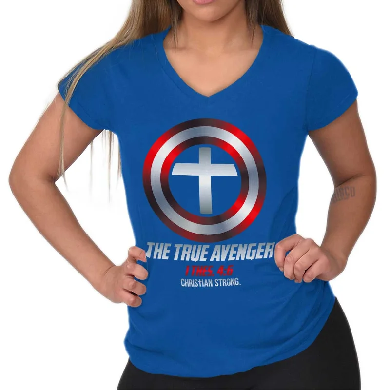 True Avenger Junior Fit V-Neck T-Shirt Print Jacquard Patchwork