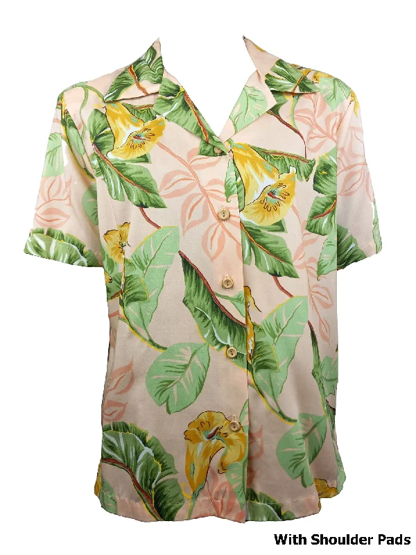 Trumpet Flower Women's Hawaiian Camp Shirt Handmade Hand-knitted Hand-woven