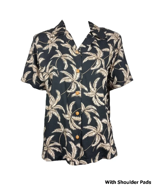 Typhoon Palm Women's Hawaiian Camp Shirt Cashmere Blend Cotton Blend Poly Blend