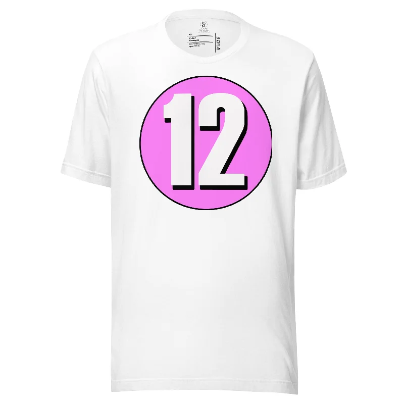 Unisex t-shirt: White on Pink 12 Notch Collar Peter Pan Collar Cowl Neck