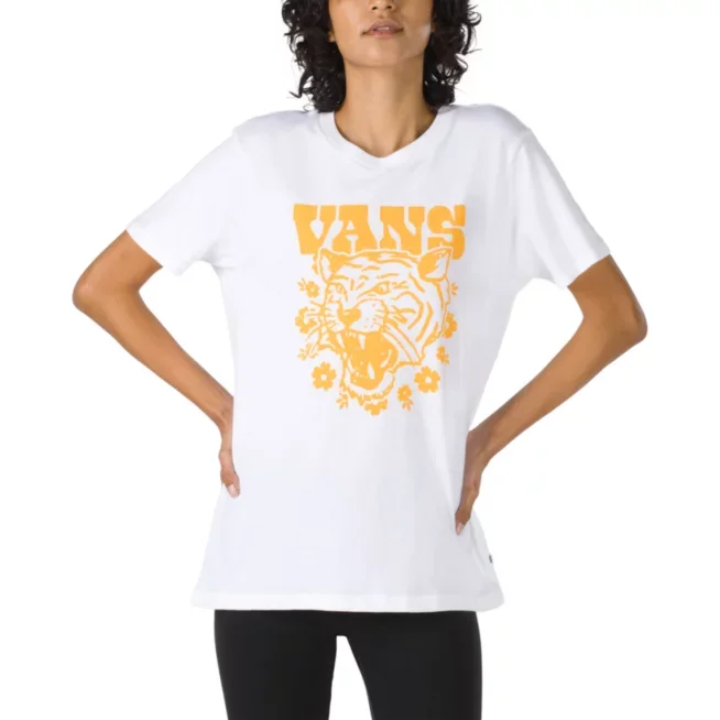 Vans Floral Tigre Boyfriend Tee - White Graphic T-Shirt Round Neck Polyester