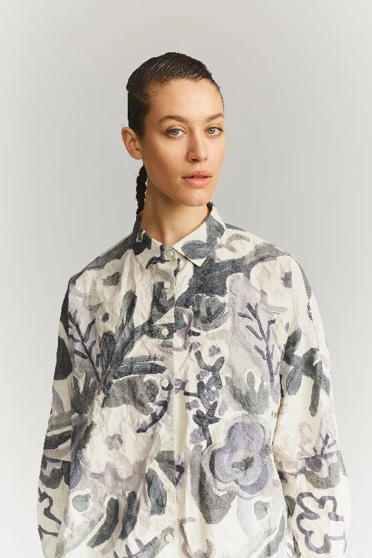 WAGA SOLEIL  SHIRT - PRINT BLOTCH - GREY Spandex Blend Rayon Blend Denim Blend