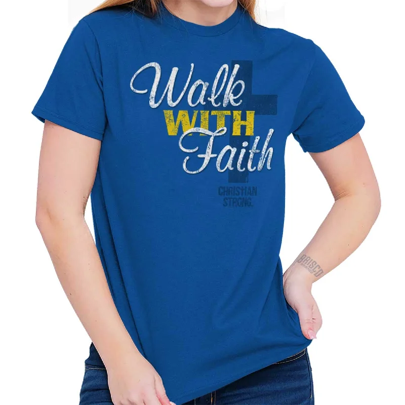 Walk With Faith T Shirt V-Neck T-Shirt Long Sleeve Cotton