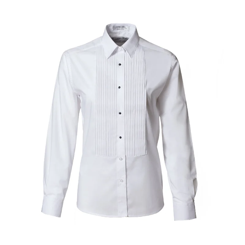 White Laydown Collar 1/4" Pleat Shirt for Women - Unpackaged Polka Dot Checkered Tartan White Laydown Collar 1/4" Pleat Shirt for Women - Unpackaged Polka Dot Checkered Tartan