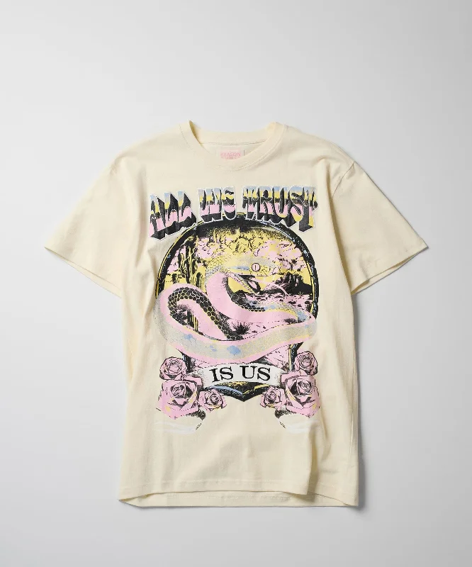 Women All We Trust Short Sleeve Tee - Khaki Welt Pockets Slit Pockets Flap Pockets