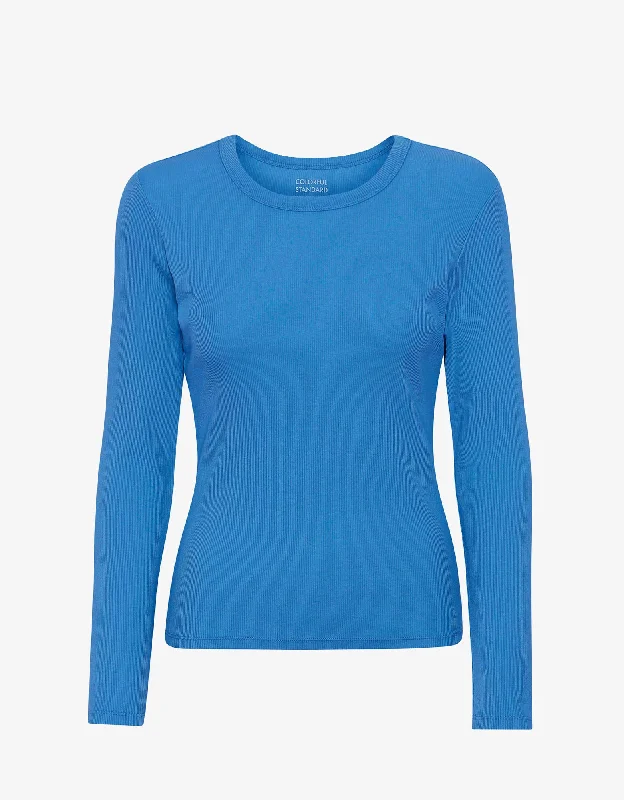 Women Organic Rib LS T-Shirt - Pacific Blue Welt Pockets Slit Pockets