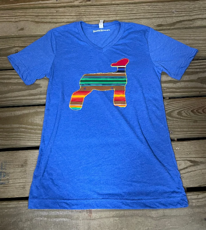 Serape Lamb V-Neck Appliqué Tee Mesh Blend Leather Blend Suede Blend