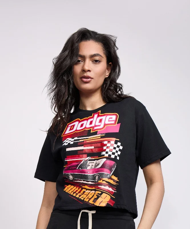 Womens Dodge Challenger Short Sleeve Cropped Tee - Black Elegant Classic Vintage