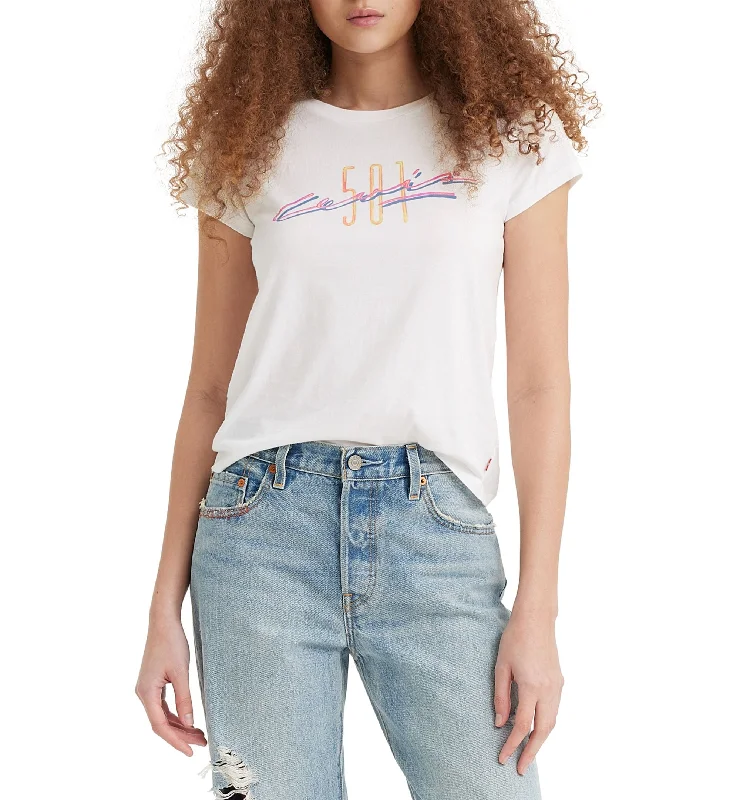 Women's Graphic Authentic Cotton Short-Sleeve T-Shirt Welt Pockets Slit Pockets