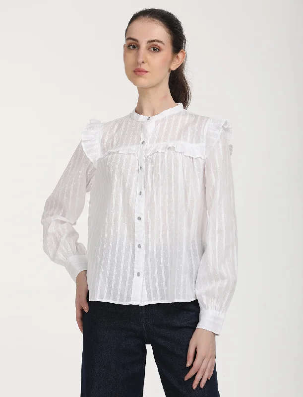 Women's Solid Oversized Shirt Print Jacquard Patchwork