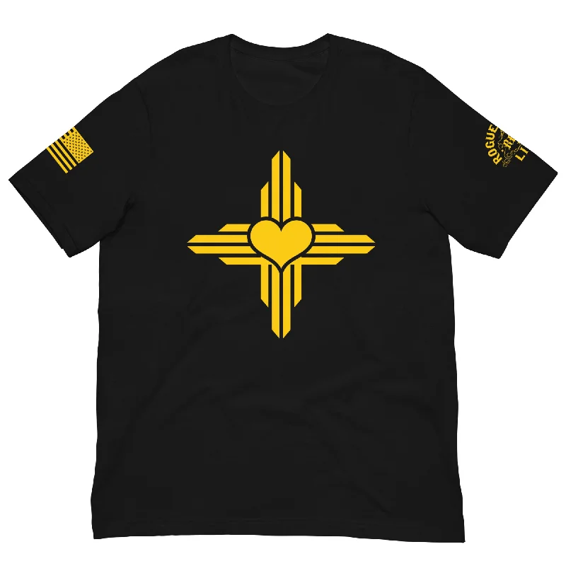 New Mexico - Zia Symbol - Heart [Yellow] | Unisex T-Shirt Thin T-Shirt Open Front Quick Dry