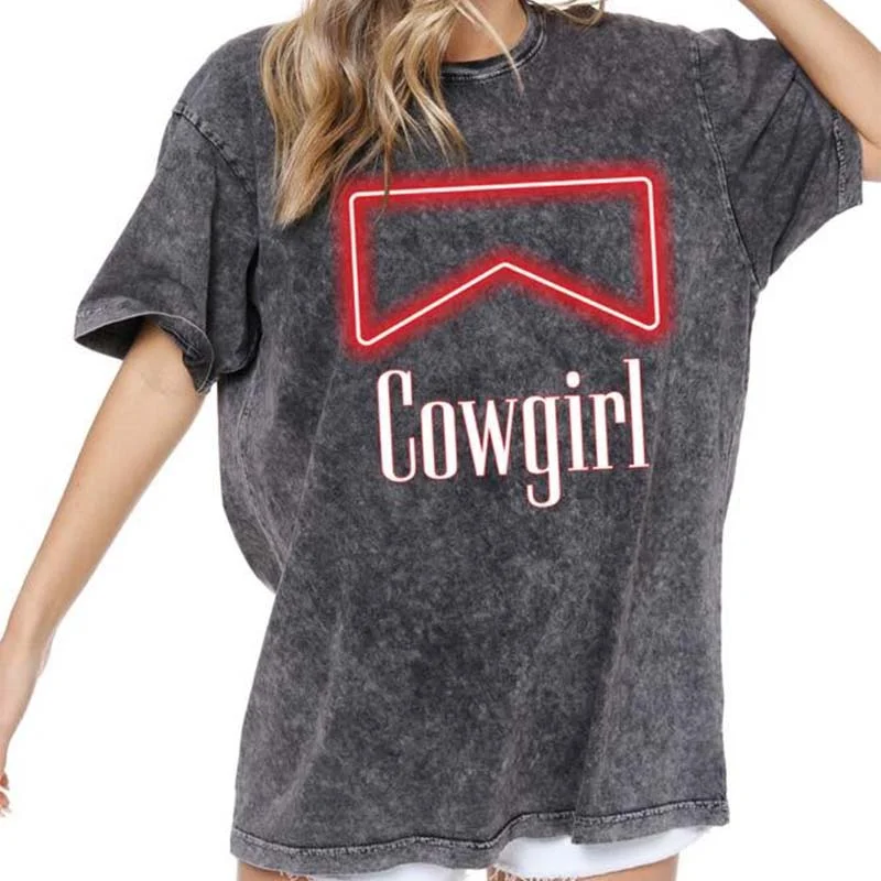 Cowgirl Label Short Sleeve T-Shirt Print Jacquard Patchwork
