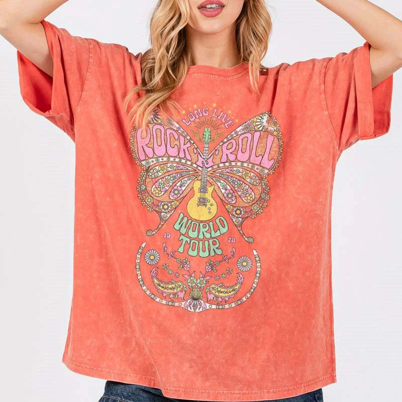 Groovy Rock N' Roll Short Sleeve T-Shirt Fleece Fabric Down Fabric Feather Fabric