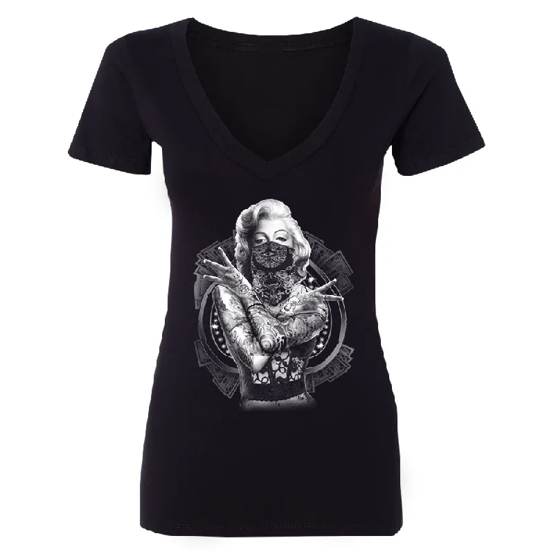 Zexpa Apparelâ„¢ Marilyn Monroe West Side Gang Women's Deep V-neck Blonde Bombshell Tee Elegant Classic Vintage