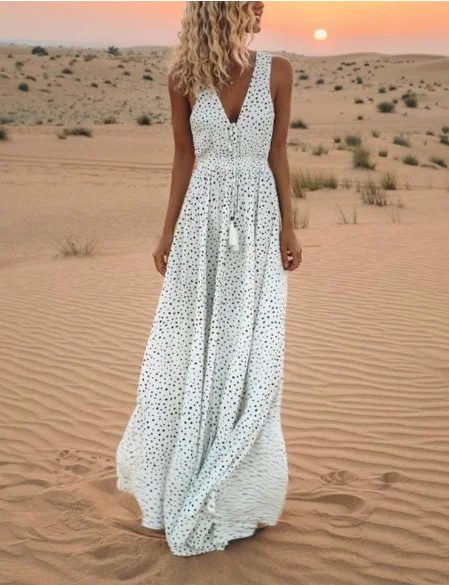 Women Stylish Summer V-neck Tassel Sleeveless Maxi Dresses Classic A-Line Maxi Dress Women Stylish Summer V-neck Tassel Sleeveless Maxi Dresses Classic A-Line Maxi Dress