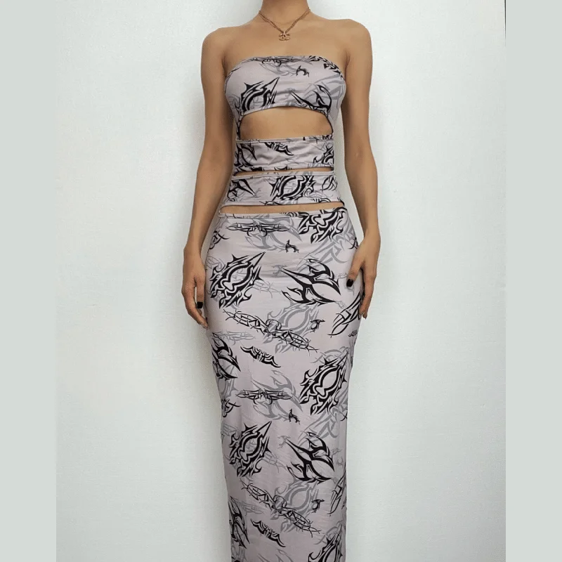 Abstract contrast hollow out backless tube cut out maxi dress Fashionable Maxi Dress with Fringe Abstract contrast hollow out backless tube cut out maxi dress Fashionable Maxi Dress with Fringe