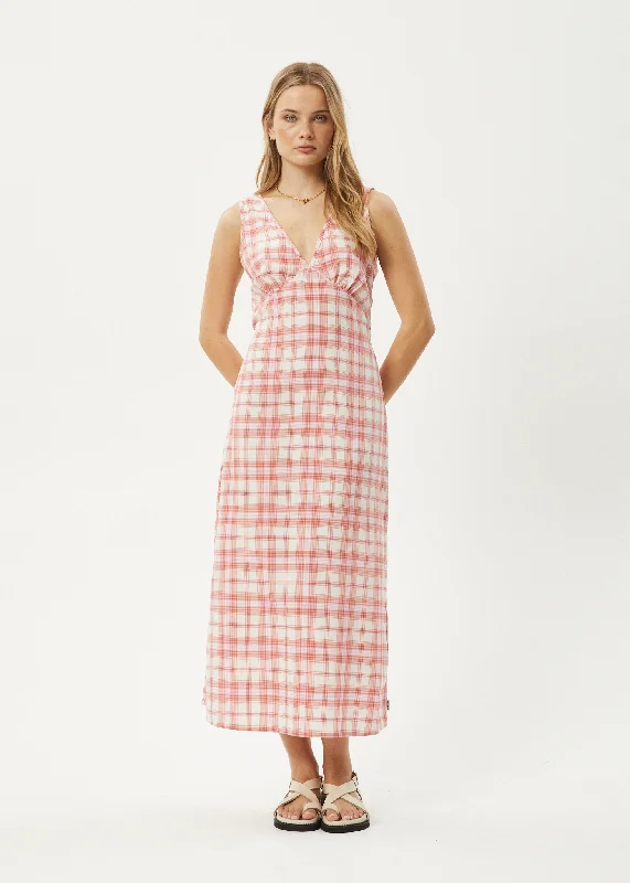 AFENDS Womens Kayla - Check Maxi Dress - Pink Check Elegant Wraparound Maxi Dress