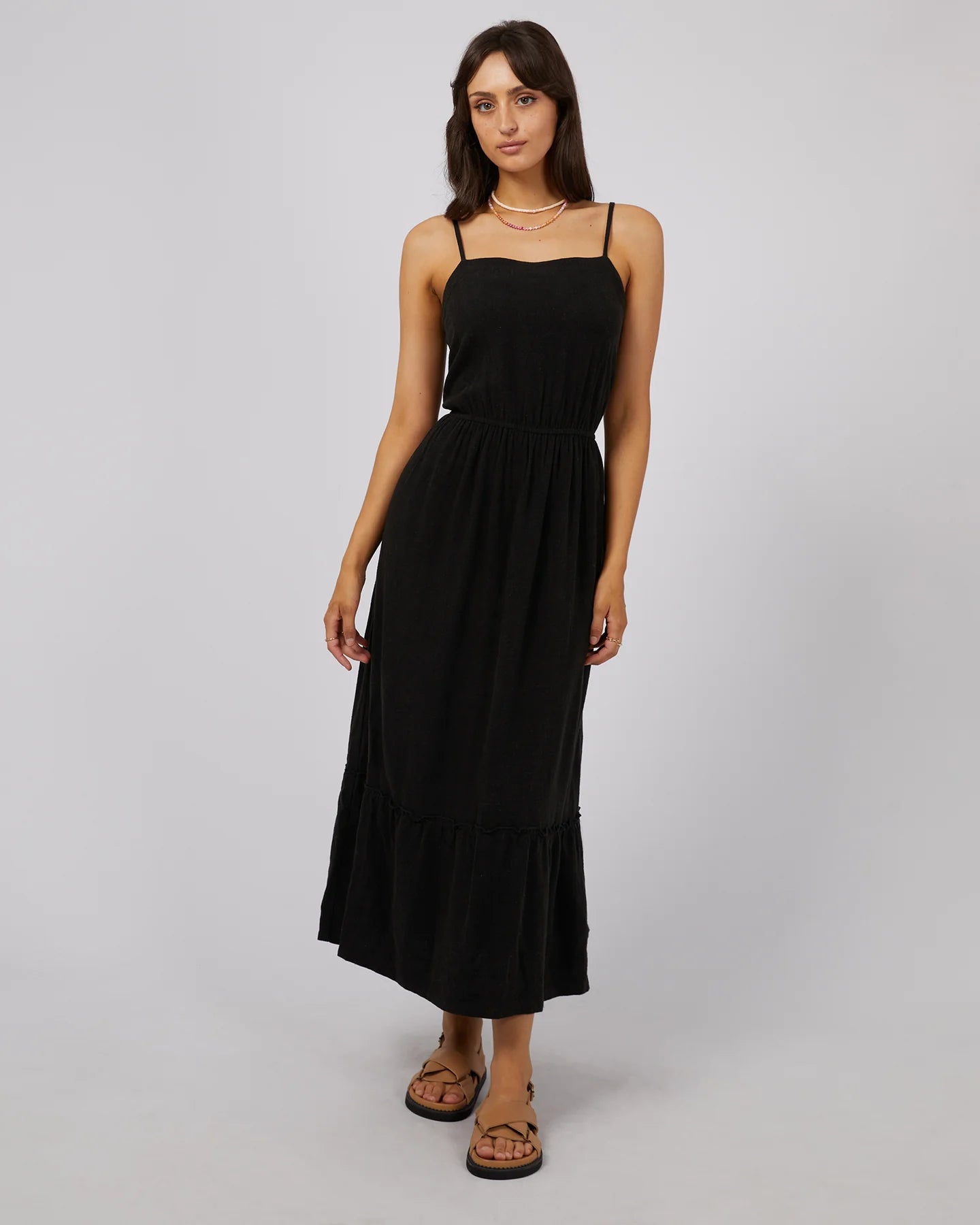 ALL ABOUT EVE LUXE LINEN MAXI DRESS BLACK Trendy Button Front Maxi Dress